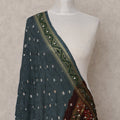Dark Green and Maroon Bandhani Pattern Synthetic Brocade Dupatta with Embellished Border, Size 210X90 Cms, India-D24852