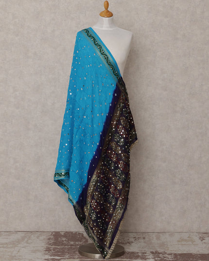 Blue and Black Bandhani Pattern Synthetic Brocade Dupatta with Embellished Border, Size 210X90 Cms, India-D24853