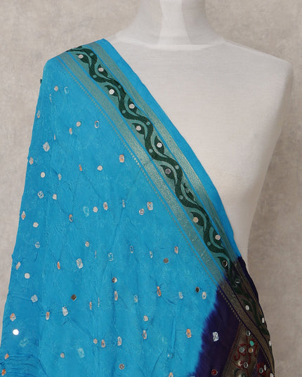 Blue and Black Bandhani Pattern Synthetic Brocade Dupatta with Embellished Border, Size 210X90 Cms, India-D24853