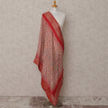 Red and Beige Chevron Pattern Synthetic Brocade Dupatta with Ornate Border, Size 210X90 Cms, India-D24854