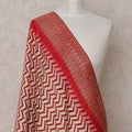 Red and Beige Chevron Pattern Synthetic Brocade Dupatta with Ornate Border, Size 210X90 Cms, India-D24854