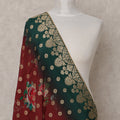 Maroon and Green Floral Design Synthetic Brocade Dupatta with Golden Polka and Ornate Border, Size 210X90 Cms, India-D24855