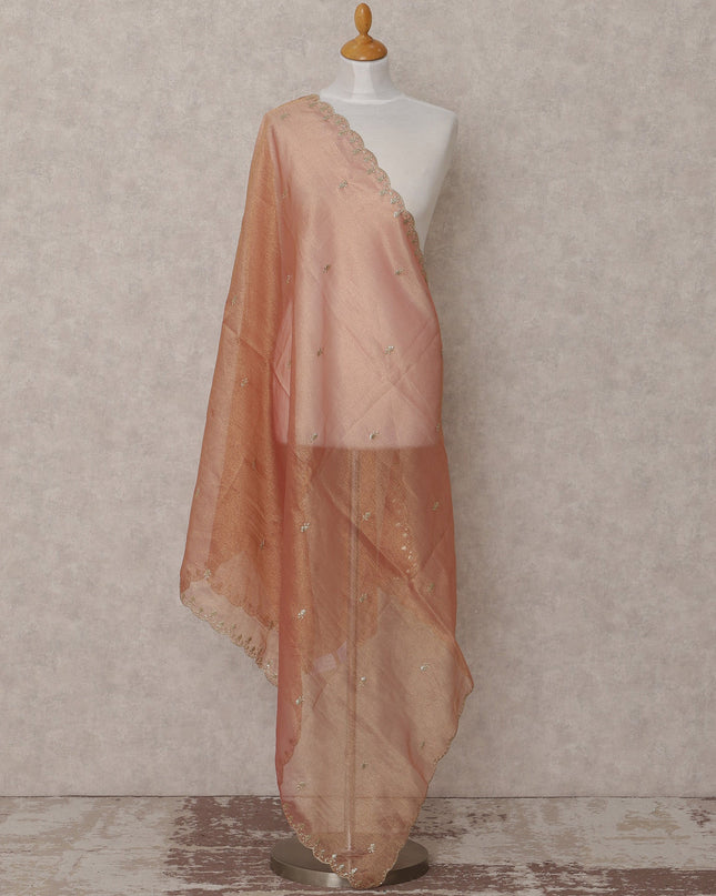Peach Embroidered Synthetic Organza Dupatta with Scalloped Border and Sequin Detailing, Size 210X90 Cms, India-D24860