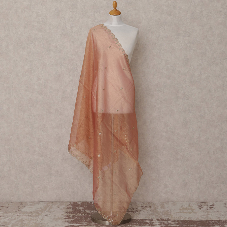 Peach Embroidered Synthetic Organza Dupatta with Scalloped Border and Sequin Detailing, Size 210X90 Cms, India-D24860