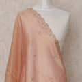 Peach Embroidered Synthetic Organza Dupatta with Scalloped Border and Sequin Detailing, Size 210X90 Cms, India-D24860