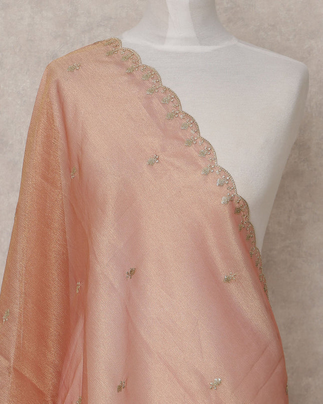 Peach Embroidered Synthetic Organza Dupatta with Scalloped Border and Sequin Detailing, Size 210X90 Cms, India-D24860
