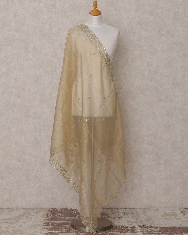 Golden Embroidered Synthetic Organza Dupatta with Scalloped Border and Sequin Detailing, Size 210X90 Cms, India-D24861 Regal Fabrics