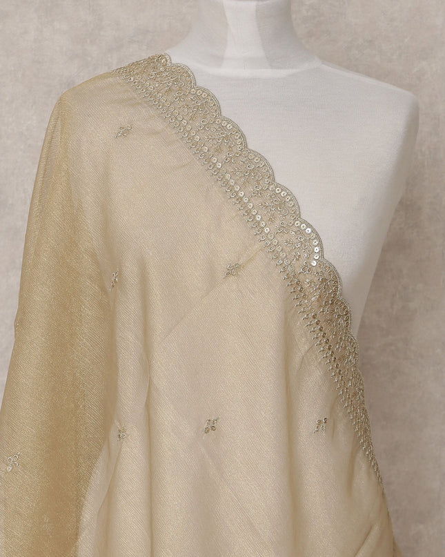 Golden Embroidered Synthetic Organza Dupatta with Scalloped Border and Sequin Detailing, Size 210X90 Cms, India-D24861 Regal Fabrics