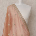 Beige Embroidered Synthetic Organza Dupatta with Scalloped Border and Sequin Accents, Size 210X90 Cms, India-D24862