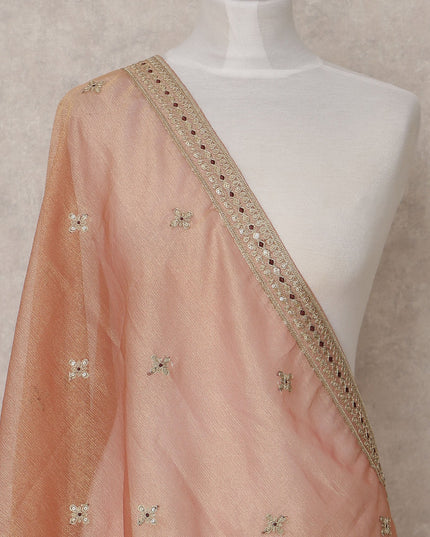 Beige Embroidered Synthetic Organza Dupatta with Scalloped Border and Sequin Accents, Size 210X90 Cms, India-D24862