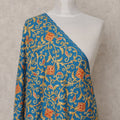 Blue with Multicolor Floral Vine Design Blended Kashmiri Pashmina Shawl with Traditional Embroidery, Size 210X100 Cms, India-D24866