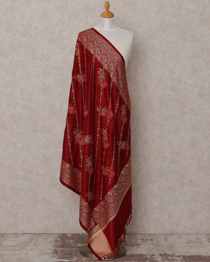 Maroon with Floral Vine Design Blended Kashmiri Pashmina Shawl, Size 210X100 Cms, India-D24871