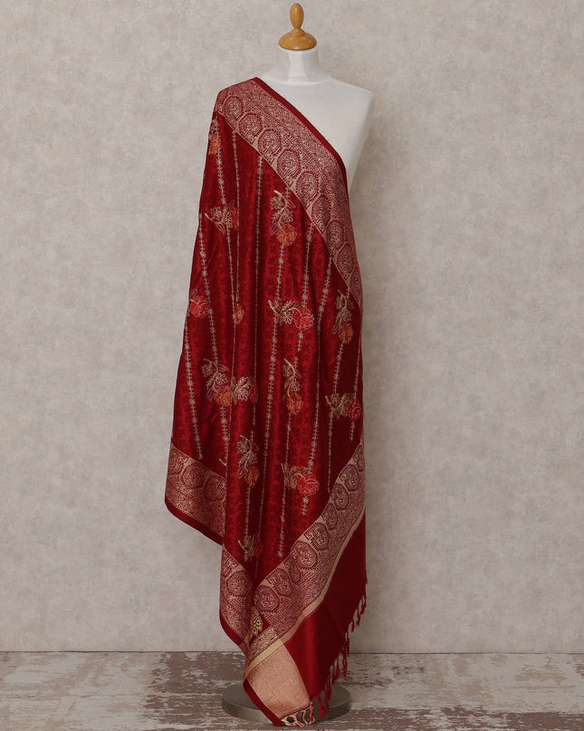 Maroon with Floral Vine Design Blended Kashmiri Pashmina Shawl, Size 210X100 Cms, India-D24871