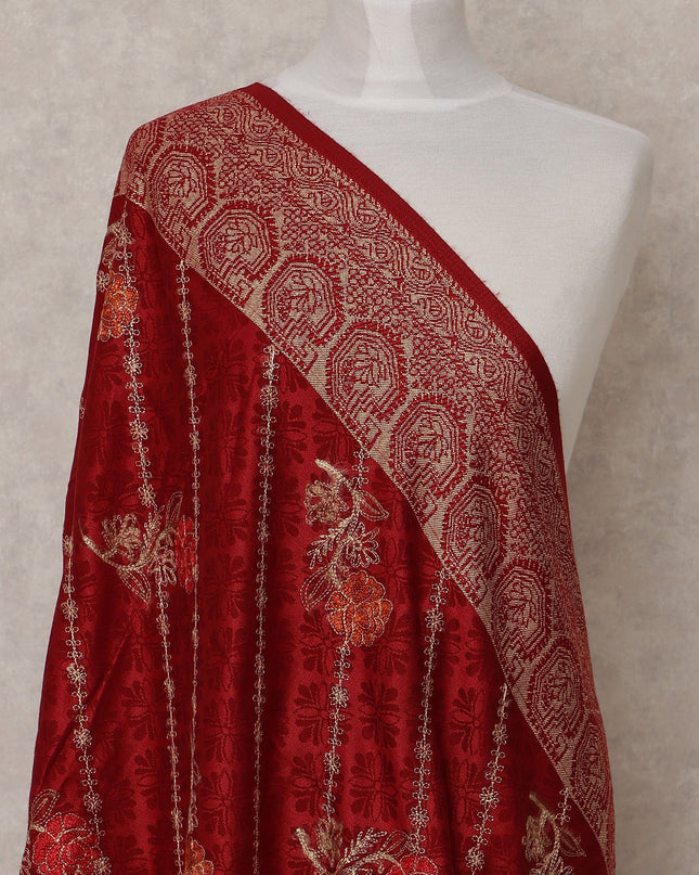 Maroon with Floral Vine Design Blended Kashmiri Pashmina Shawl, Size 210X100 Cms, India-D24871