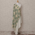 Ivory and Green Paisley Design Premium Kashmiri Pashmina Shawl with Intricate Weaving, Size 210X100 Cms, India-D24874