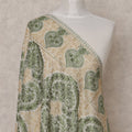 Ivory and Green Paisley Design Premium Kashmiri Pashmina Shawl with Intricate Weaving, Size 210X100 Cms, India-D24874