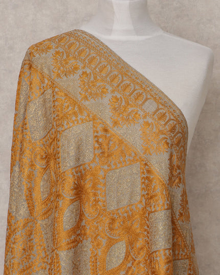 Beige and Mustard Geometric Motif Premium Kashmiri Pashmina Shawl with Intricate Weaving, Size 210X100 Cms, India-D24875
