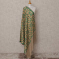 Beige and Green Geometric Motif Premium Kashmiri Pashmina Shawl with Intricate Weaving, Size 210X100 Cms, India-D24876