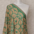 Beige and Green Geometric Motif Premium Kashmiri Pashmina Shawl with Intricate Weaving, Size 210X100 Cms, India-D24876