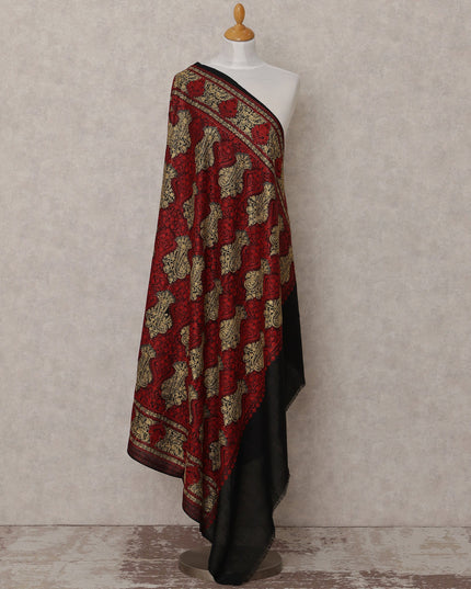 Black and Red Paisley Design Premium Kashmiri Pashmina Shawl with Intricate Weaving, Size 210X100 Cms, India-D24878