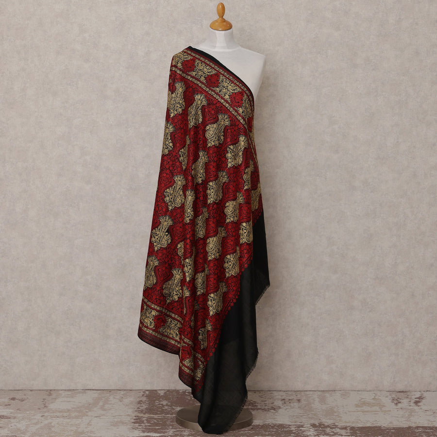 Black and Red Paisley Design Premium Kashmiri Pashmina Shawl with Intricate Weaving, Size 210X100 Cms, India-D24878