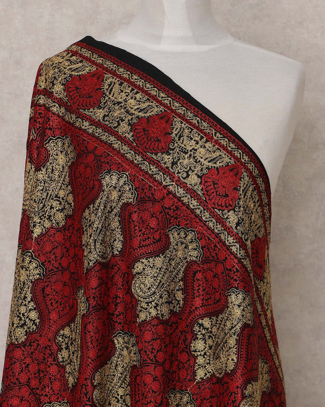 Black and Red Paisley Design Premium Kashmiri Pashmina Shawl with Intricate Weaving, Size 210X100 Cms, India-D24878