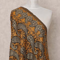 Black and Mustard Paisley and Floral Design Premium Kashmiri Pashmina Shawl with Traditional Weaving, Size 210X100 Cms, India-D24880