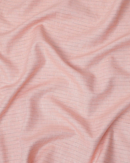 قماش كتان نقي فاخر مخطط بلون الخوخ، 150 سم، الهند - D25158