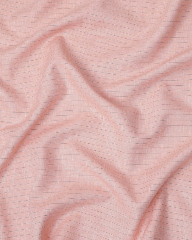 قماش كتان نقي فاخر مخطط بلون الخوخ، 150 سم، الهند - D25158