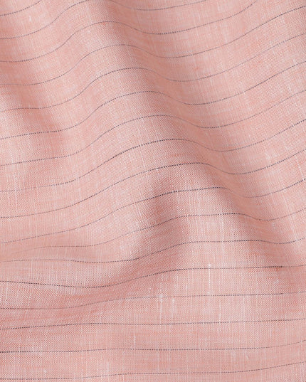 قماش كتان نقي فاخر مخطط بلون الخوخ، 150 سم، الهند - D25158