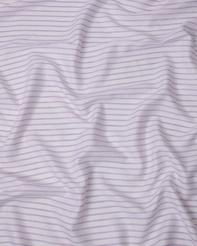 قماش كتان نقي فاخر مطبوع مخطط باللونين الأبيض والأرجواني، 150 سم، الهند - D25160