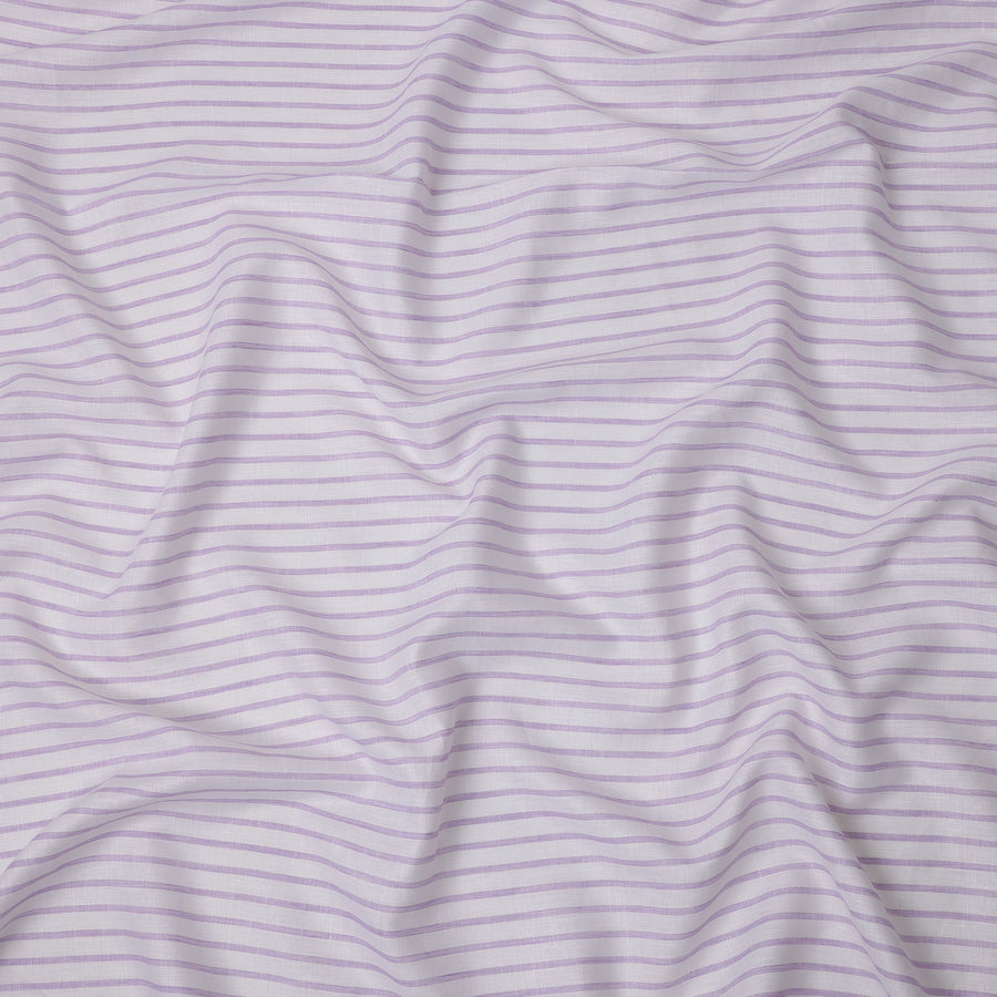 قماش كتان نقي فاخر مطبوع مخطط باللونين الأبيض والأرجواني، 150 سم، الهند - D25160