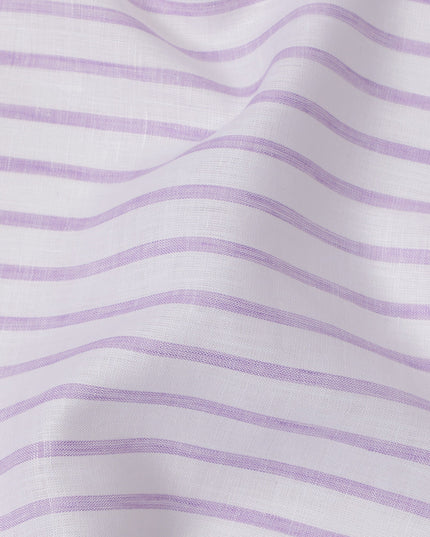 قماش كتان نقي فاخر مطبوع مخطط باللونين الأبيض والأرجواني، 150 سم، الهند - D25160