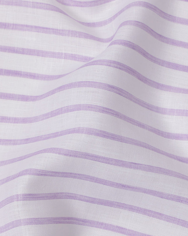 قماش كتان نقي فاخر مطبوع مخطط باللونين الأبيض والأرجواني، 150 سم، الهند - D25160