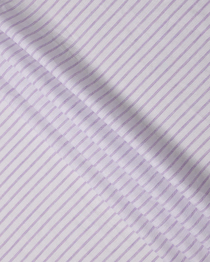 قماش كتان نقي فاخر مطبوع مخطط باللونين الأبيض والأرجواني، 150 سم، الهند - D25160