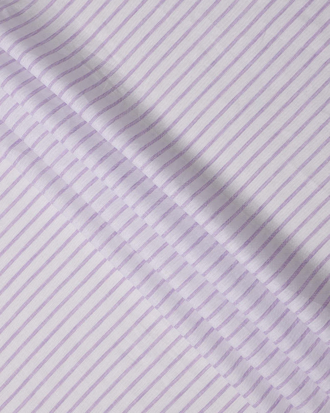 قماش كتان نقي فاخر مطبوع مخطط باللونين الأبيض والأرجواني، 150 سم، الهند - D25160