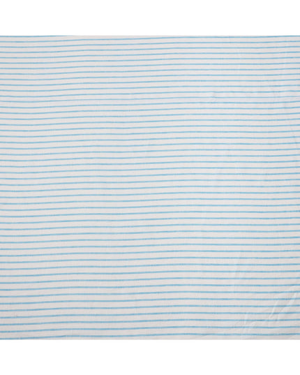 قماش كتان نقي فاخر مطبوع مخطط باللونين الأبيض والأزرق السماوي، 150 سم، الهند - D25161