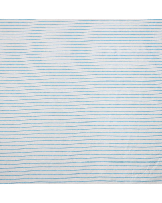 قماش كتان نقي فاخر مطبوع مخطط باللونين الأبيض والأزرق السماوي، 150 سم، الهند - D25161