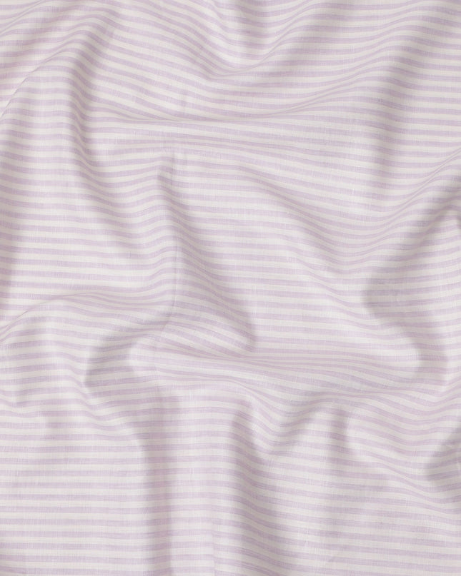 قماش كتان نقي فاخر مطبوع بخطوط أفقية باللونين الأبيض والأرجواني، 150 سم، الهند - D25162