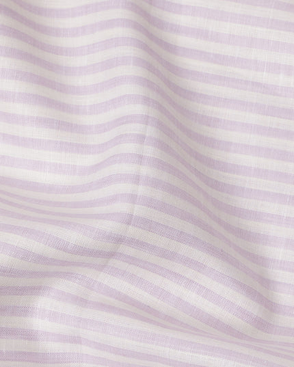 قماش كتان نقي فاخر مطبوع بخطوط أفقية باللونين الأبيض والأرجواني، 150 سم، الهند - D25162