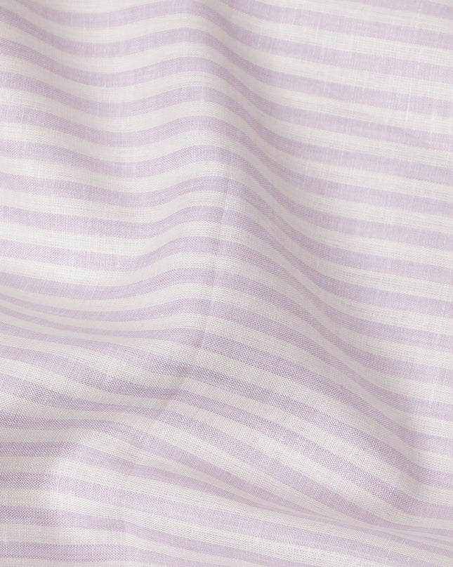 قماش كتان نقي فاخر مطبوع بخطوط أفقية باللونين الأبيض والأرجواني، 150 سم، الهند - D25162