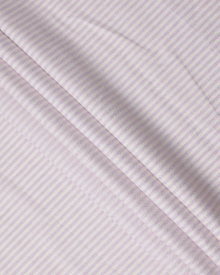 قماش كتان نقي فاخر مطبوع بخطوط أفقية باللونين الأبيض والأرجواني، 150 سم، الهند - D25162
