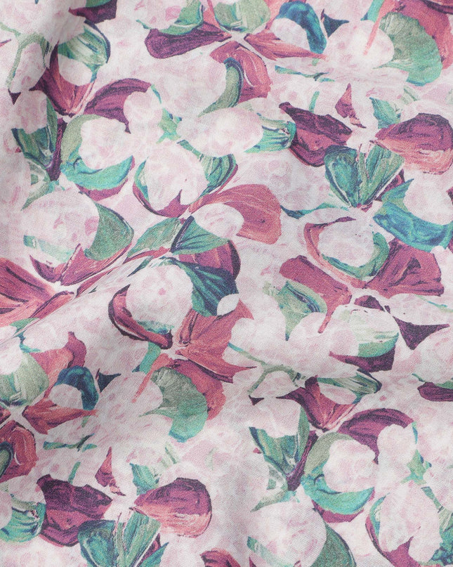 Pink Multicolor Floral Print Pure Italian Cotton Lawn Fabric, 140 Cms, Italy-D25394 Regal Fabrics
