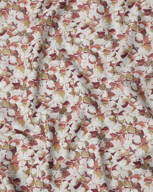 Beige and Brown Floral Print Pure Italian Cotton Lawn Fabric, 140 Cms, Italy-D25395