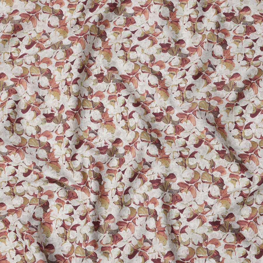 Beige and Brown Floral Print Pure Italian Cotton Lawn Fabric, 140 Cms, Italy-D25395