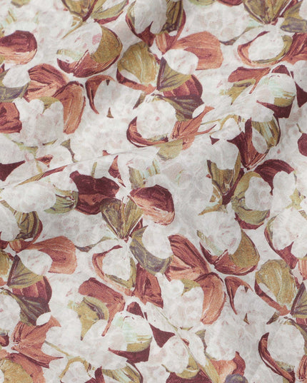 Beige and Brown Floral Print Pure Italian Cotton Lawn Fabric, 140 Cms, Italy-D25395