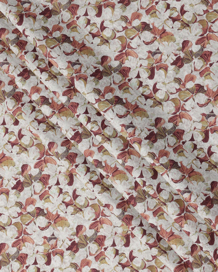 Beige and Brown Floral Print Pure Italian Cotton Lawn Fabric, 140 Cms, Italy-D25395