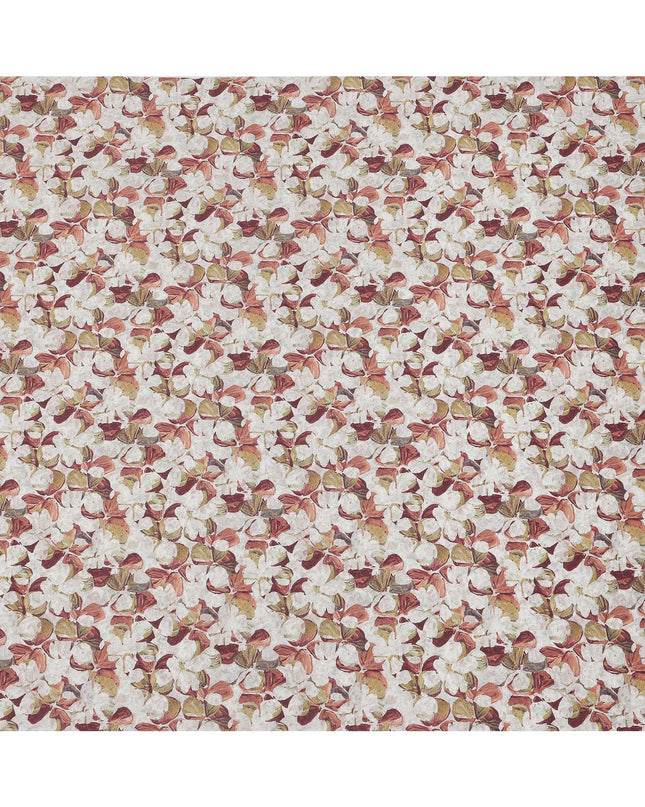Beige and Brown Floral Print Pure Italian Cotton Lawn Fabric, 140 Cms, Italy-D25395