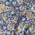 White with Blue and Yellow Floral Print Pure Italian Cotton Lawn Fabric, 140 Cms, Italy-D25396