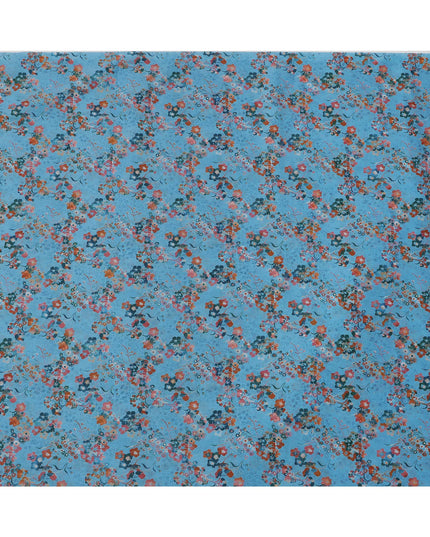 Blue Multicolor Floral Print Pure Italian Cotton Lawn Fabric, 140 Cms, Italy-D25397